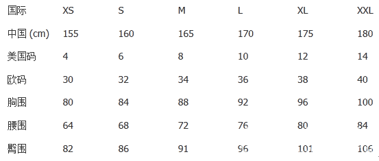 國(guó)際尺碼對(duì)照表