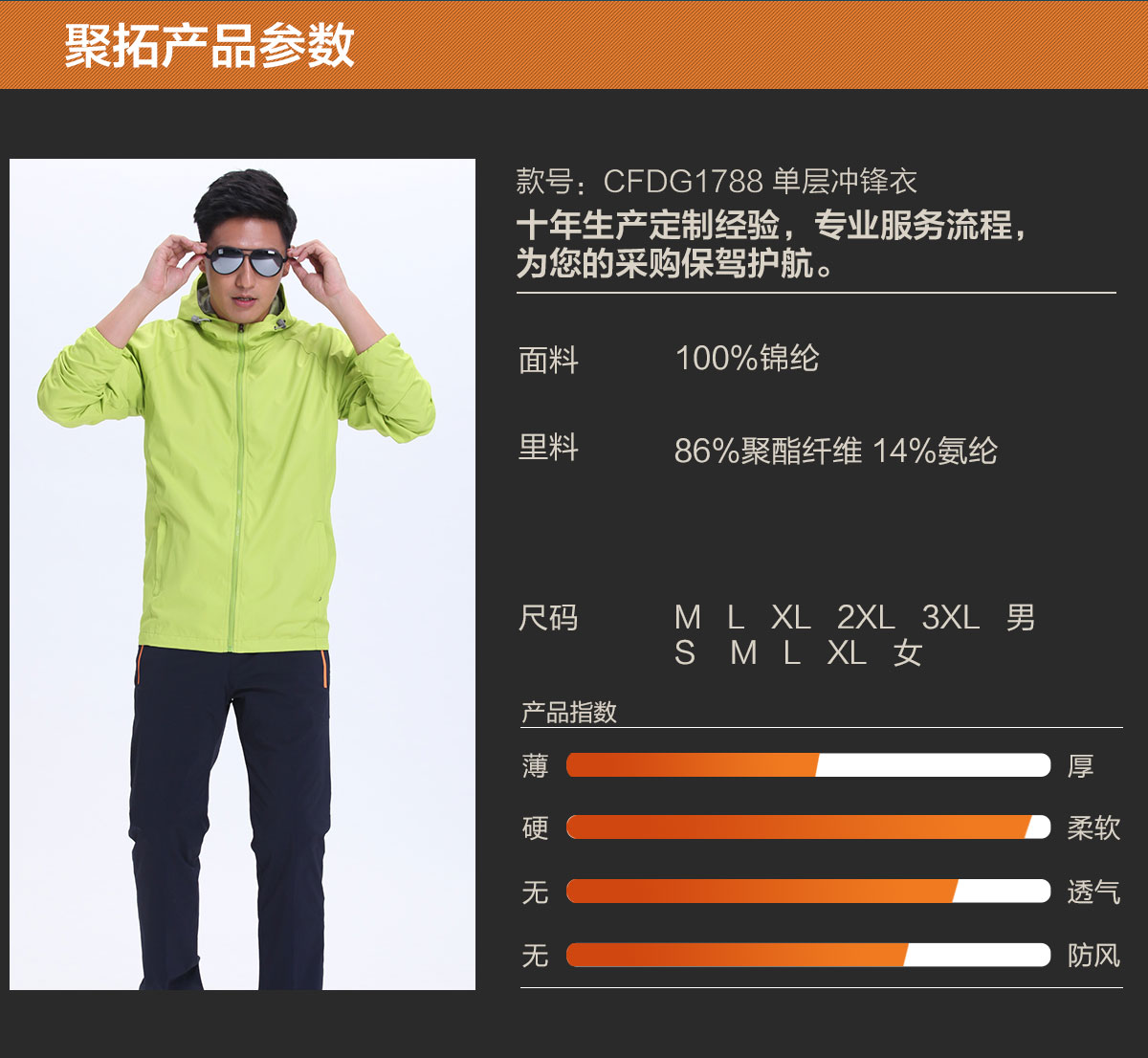 男女款企業沖鋒衣詳細參數